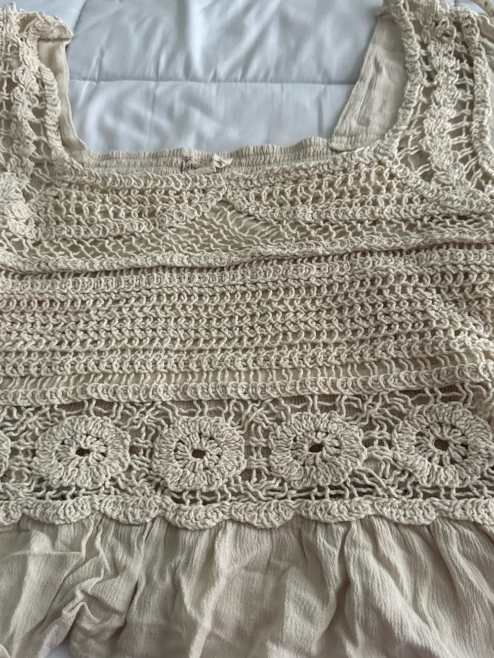 Hem & Thread Beige Crochet Peplum Blouse - Picture 5 of 5